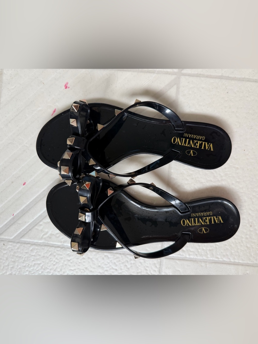 Valentino Garavani Black Studded Jelly Bow Sandals